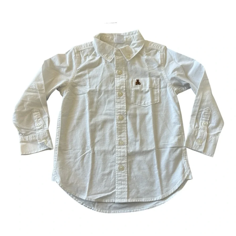 NWT GAP Baby White Oxford Button-Down Shirt w/ Bear – Size 4Y